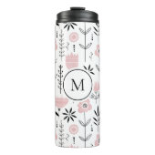 Monogramm des rosa skandinavischen Blumenmusters Thermosbecher (Vorderseite)