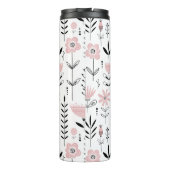 Monogramm des rosa skandinavischen Blumenmusters Thermosbecher (Rückseite)