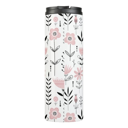 Monogramm des rosa skandinavischen Blumenmusters Thermosbecher (Rückseite)