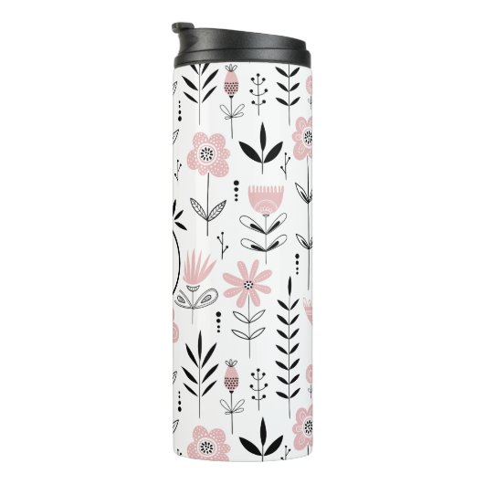 Monogramm des rosa skandinavischen Blumenmusters Thermosbecher (Nach rechts gedreht)