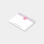 Monogramm des rosa und blauen geometrischen Muster Post-it Klebezettel (angewinkelt)