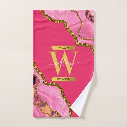 Monogramm des rosa und goldfarbenen Agate-Geode-Gl Badhandtuch Set (Handtuch)