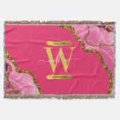 Monogramm des rosa und goldfarbenen Agate-Geode-Gl Decke (Vorderseite)