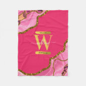 Monogramm des rosa und goldfarbenen Agate-Geode-Gl Fleecedecke (Vorderseite)