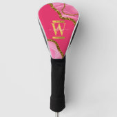 Monogramm des rosa und goldfarbenen Agate-Geode-Gl Golf Headcover (Vorderseite)