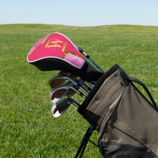 Monogramm des rosa und goldfarbenen Agate-Geode-Gl Golf Headcover (In SItu)