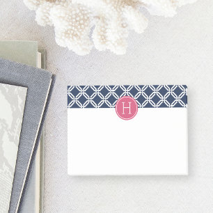 Monogramm des rosa und navy-Octagon-Link-Musters Post-it Klebezettel