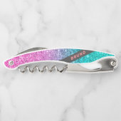 Monogramm des rosa und türkisfarbenen Glitzer Kellnermesser (Rückseite)