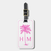 Monogramm des rosa und weißen Palm Palmetto Tree Gepäckanhänger (Vorderseite vertikal)
