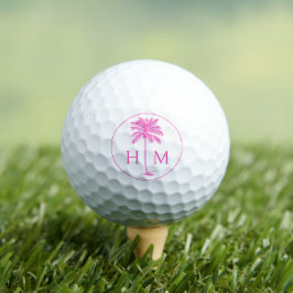 Monogramm des rosa und weißen Palm Palmetto Tree Golfball