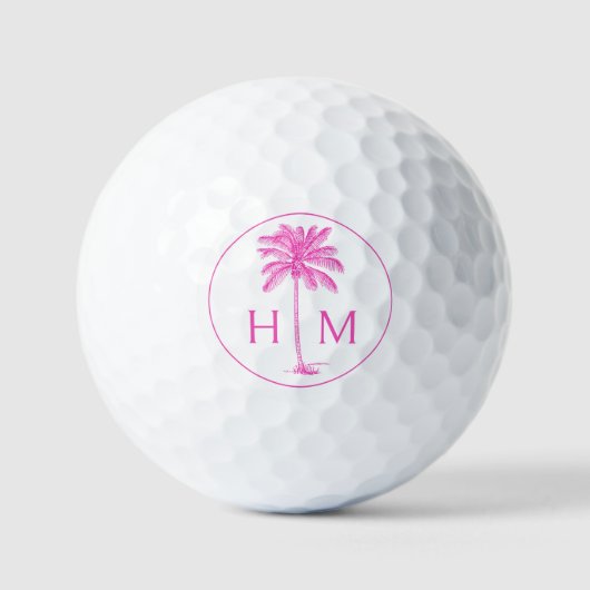 Monogramm des rosa und weißen Palm Palmetto Tree Golfball (Vorderseite)