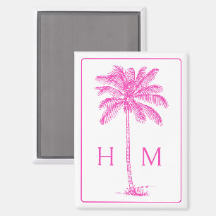 Monogramm des rosa und weißen Palm Palmetto Tree Magnet