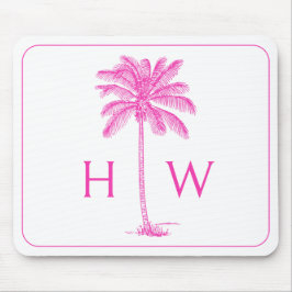 Monogramm des rosa und weißen Palm Palmetto Tree Mousepad