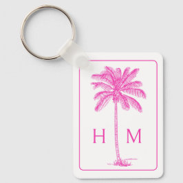 Monogramm des rosa und weißen Palm Palmetto Tree Schlüsselanhänger