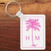 Monogramm des rosa und weißen Palm Palmetto Tree Schlüsselanhänger (Vorderseite)