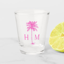 Monogramm des rosa und weißen Palm Palmetto Tree Schnapsglas