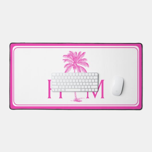 Monogramm des rosa und weißen Palm Palmetto Tree Schreibtischunterlage (Tastatur & Maus)