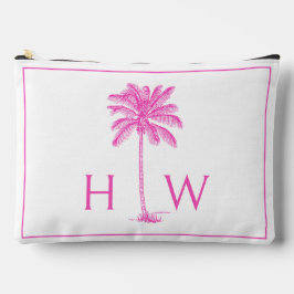 Monogramm des rosa und weißen Palm Palmetto Tree Zubehörtasche