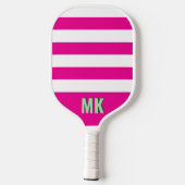 Monogramm des rosa und weißen Streifens Pickleball Schläger (Rückseite)