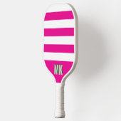 Monogramm des rosa und weißen Streifens Pickleball Schläger (Links)