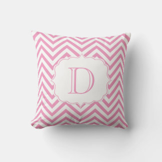 Monogramm des rosa und weißen Zickzack Musters Kissen