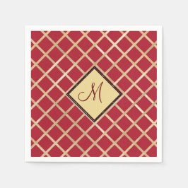 Monogramm des roten Golden Diamond Geometric Serviette