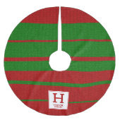 Monogramm des roten grünen Stripmusters Polyester Weihnachtsbaumdecke (Vorderseite)