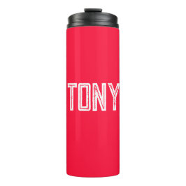 Monogramm des roten Individuellen Namens mit feste Thermosbecher