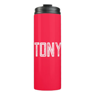 Monogramm des roten Individuellen Namens mit feste Thermosbecher