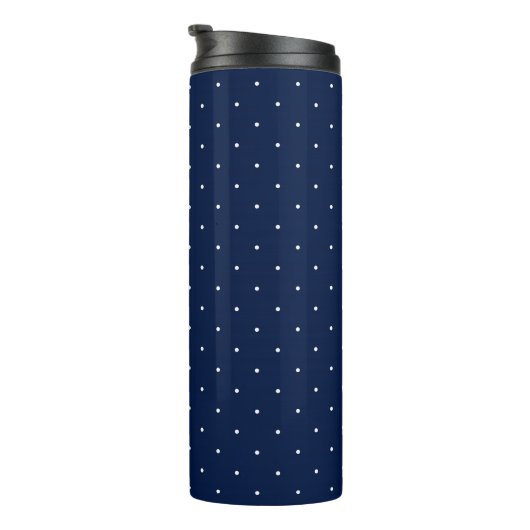 Monogramm des roten Ribbon Blue Polka-Dot-Musters Thermosbecher (Nach rechts gedreht)