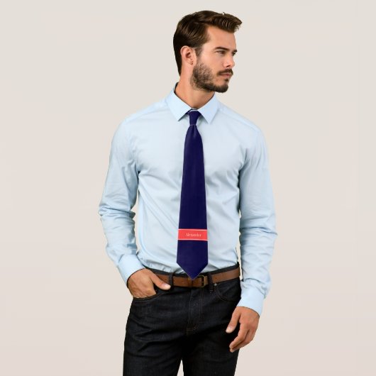 Monogramm des roten Ribbon-Namens "Solid Navy Blue Krawatte (Beispiel)