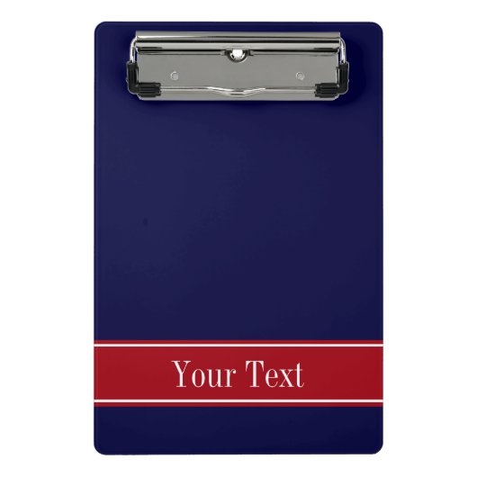Monogramm des roten Ribbon-Namens "Solid Navy Blue Mini Klemmbrett (Vorderseite)
