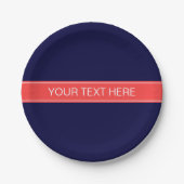 Monogramm des roten Ribbon-Namens "Solid Navy Blue Pappteller (Vorderseite)