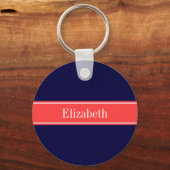 Monogramm des roten Ribbon-Namens "Solid Navy Blue Schlüsselanhänger (Vorderseite)