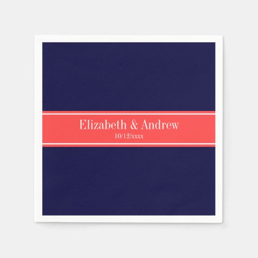Monogramm des roten Ribbon-Namens "Solid Navy Blue Serviette (Vorderseite)