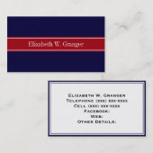 Monogramm des roten Ribbon-Namens "Solid Navy Blue Visitenkarte (Vorne/Hinten)