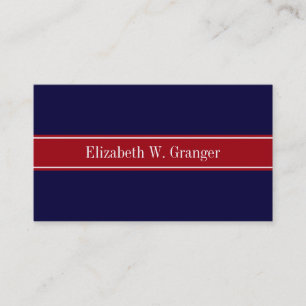 Monogramm des roten Ribbon-Namens "Solid Navy Blue Visitenkarte