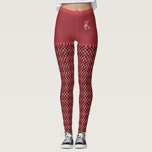 Monogramm des roten schwarzen Prüfmusters, kundens Leggings (Vorderseite)