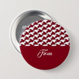 Monogramm des roten und weißen Hahnentrittmusters Button