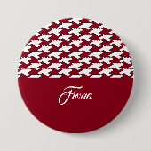 Monogramm des roten und weißen Hahnentrittmusters Button (Vorderseite)