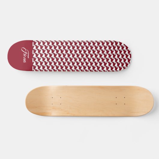 Monogramm des roten und weißen Hahnentrittmusters Skateboard (Horizontal)