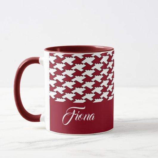 Monogramm des roten und weißen Hahnentrittmusters Tasse (Links)