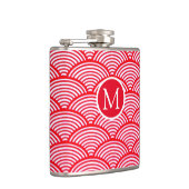 Monogramm des roten und weißen Scallop-Musters Flachmann (Rechts)