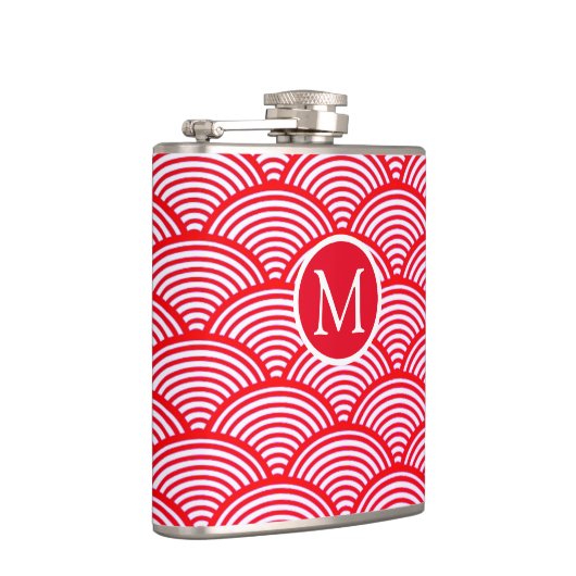 Monogramm des roten und weißen Scallop-Musters Flachmann (Rechts)