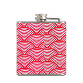 Monogramm des roten und weißen Scallop-Musters Flachmann (Rückseite)