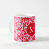 Monogramm des roten und weißen Scallop-Musters Kaffeetasse (Vorderseite Links)