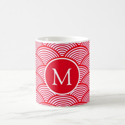 Monogramm des roten und weißen Scallop-Musters Kaffeetasse (Mittel)
