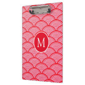 Monogramm des roten und weißen Scallop-Musters Klemmbrett (Links)