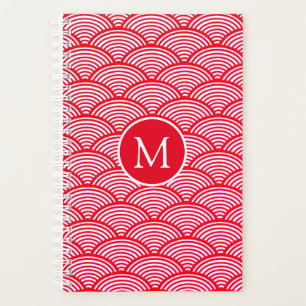 Monogramm des roten und weißen Scallop-Musters Planer