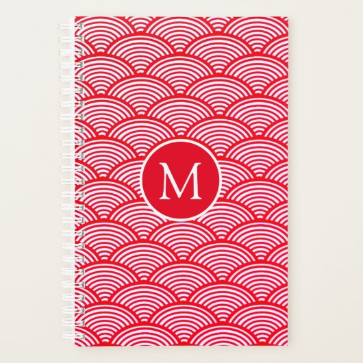Monogramm des roten und weißen Scallop-Musters Planer (Vorderseite)